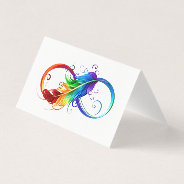 Tarjeta Símbolo infinito con plumas arcoiris (Anverso)
