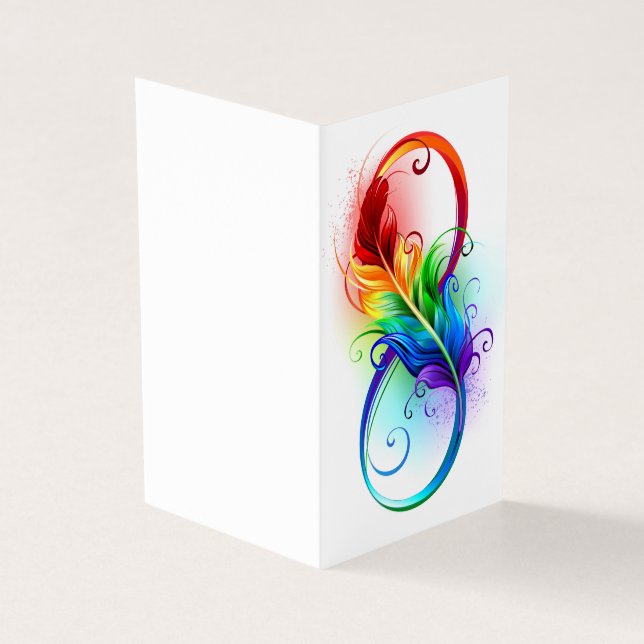 Tarjeta Símbolo infinito con plumas arcoiris (Exterior)