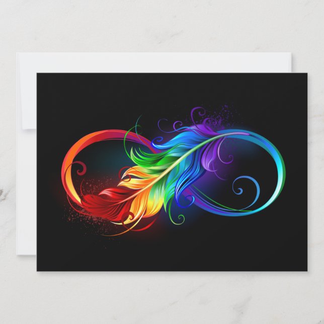 Tarjeta Símbolo infinito con plumas arcoiris (Anverso)