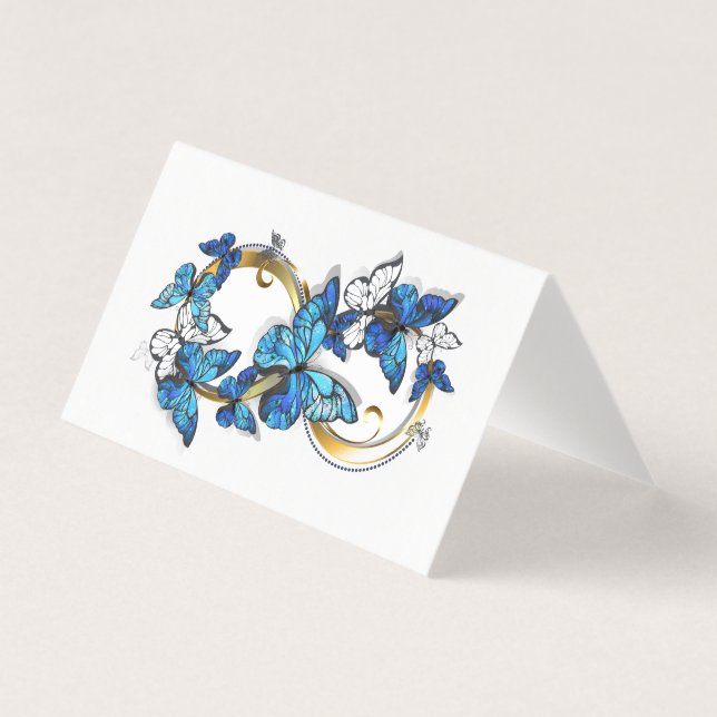 Tarjeta Símbolo infinito de mariposas Morpho azules (Anverso)