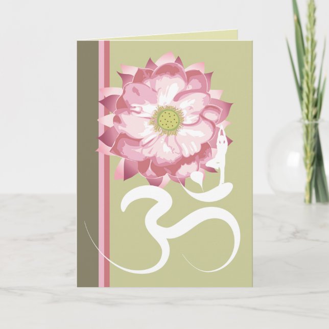 Tarjeta Símbolo rosa Lotus flor Yoga Om blanco Zen (Anverso)
