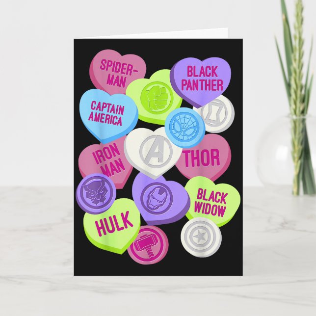 Tarjeta Símbolos de Marvel Avengers Corazones de Caramelo  (Anverso)