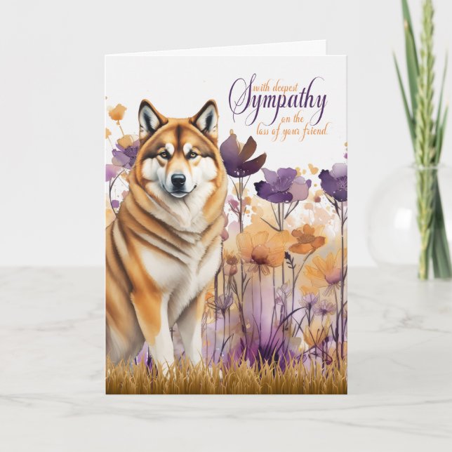 Tarjeta Simpatía Akita Perro Purple Wildflower Meadow (Anverso)