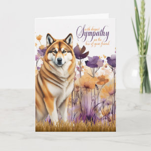 Tarjeta Simpatía Akita Perro Purple Wildflower Meadow