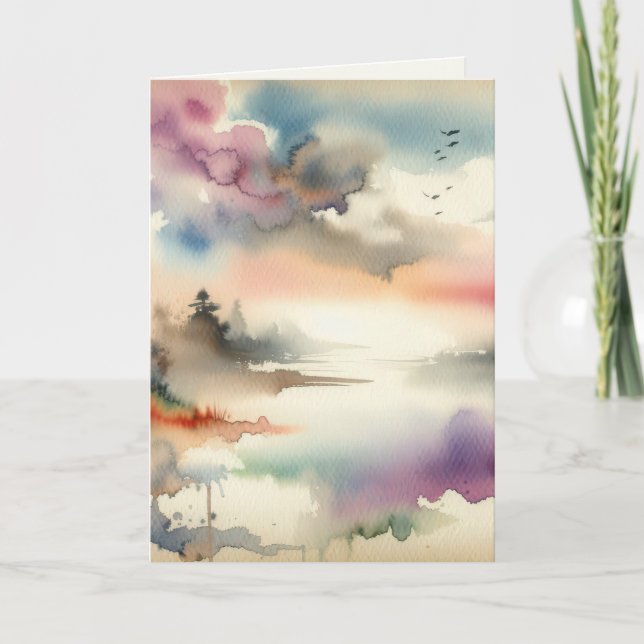 Tarjeta Simpatía Árboles acuarelas en niebla (Anverso)