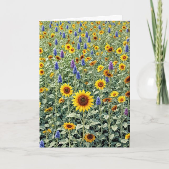 Tarjeta Simpatía Campo girasol y flor silvestre (Anverso)