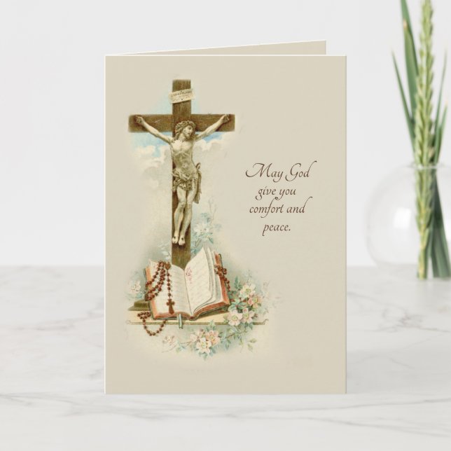 Tarjeta Simpatía católica tradicional Condolencia crucifij (Anverso)