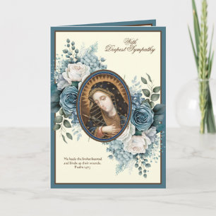 Tarjeta Simpatía Católica Virgen María Floral Azul