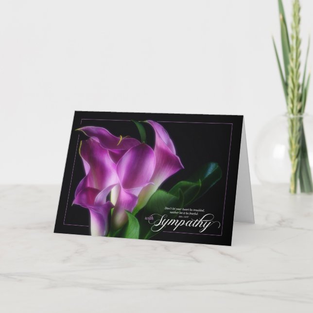 Tarjeta Simpatía cristiana Escritura Purple Calla Lilies (Anverso)