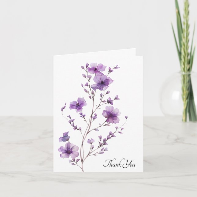 Tarjeta Simpatía de agradecimiento con flores púrpura (Anverso)