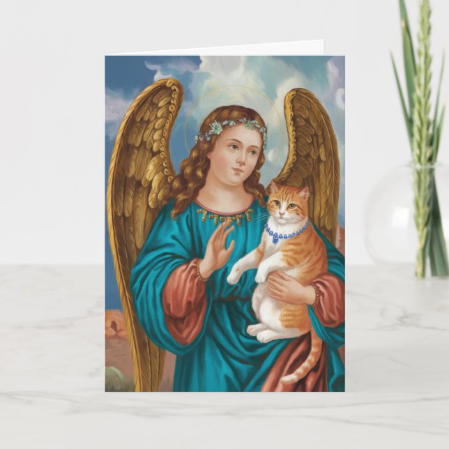 Tarjeta Simpatía de Ángel y Gato Atigrado Naranja (Anverso)