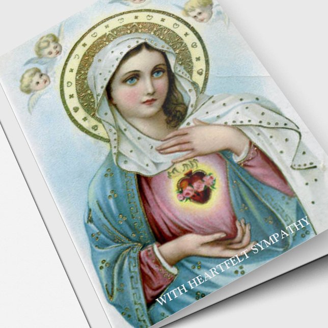 Tarjeta Simpatía de la Iglesia Católica del Sagrado Corazó (Religious Catholic Heartfelt Mary Sympathy Funeral Thank You card)