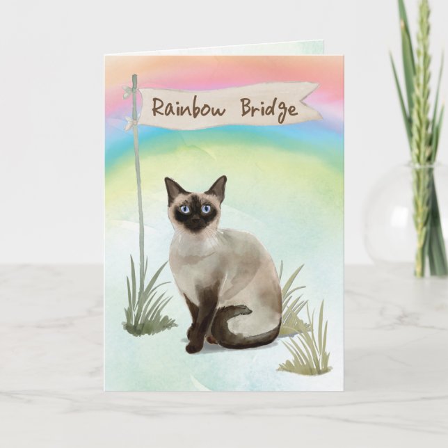 Tarjeta Simpatía de un gato siamés por el puente arcoiris (Anverso)