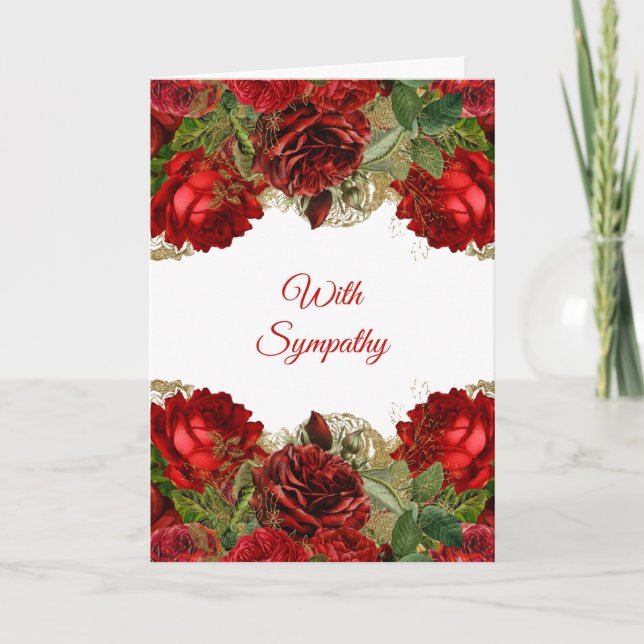 Tarjeta Simpatía elegante del marco floral de la rosa roja (Anverso)