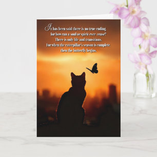 Tarjeta Simpatía Felina con Gato y Mariposa en Silueta