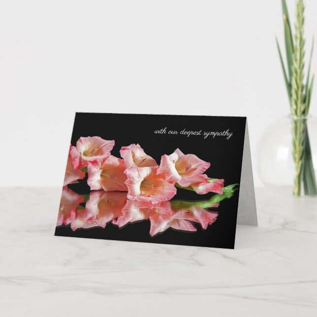 Tarjeta simpatía gladiolo rosa sobre reflexión negra (Anverso)