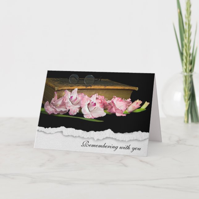 Tarjeta Simpatía Gladiolus en la Biblia Vintage (Anverso)
