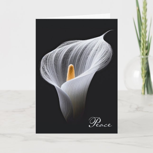 Tarjeta Simpatía Lirio de Paz Blanca en negro (Anverso)