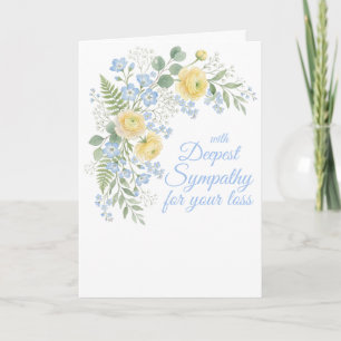 Tarjeta Simpatía más profunda floral azul amarillo acuarel