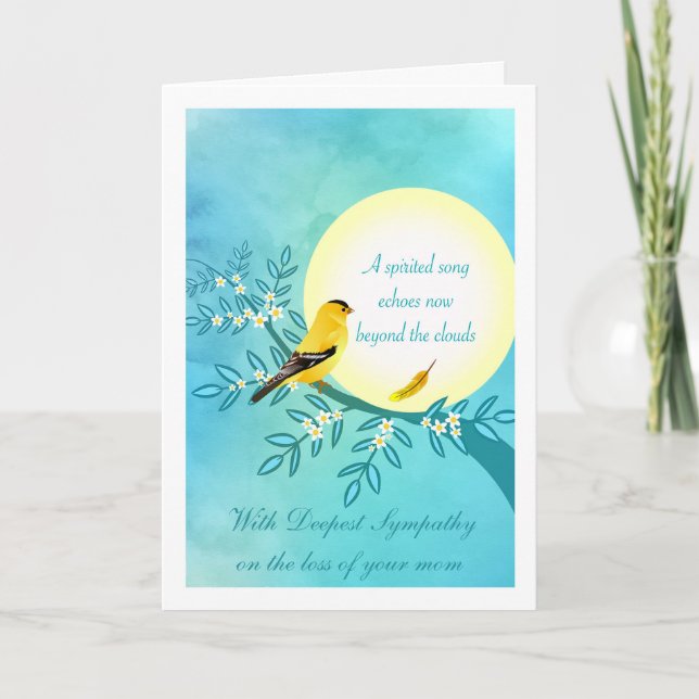 Tarjeta Simpatía por la pérdida de mamá, pájaro Goldfinch (Anverso)