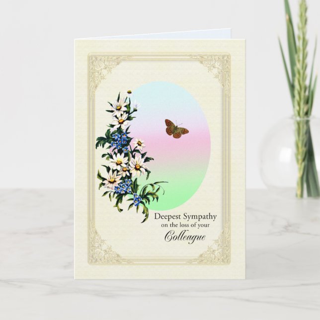 Tarjeta Simpatía por la pérdida de un colega, las flores (Anverso)