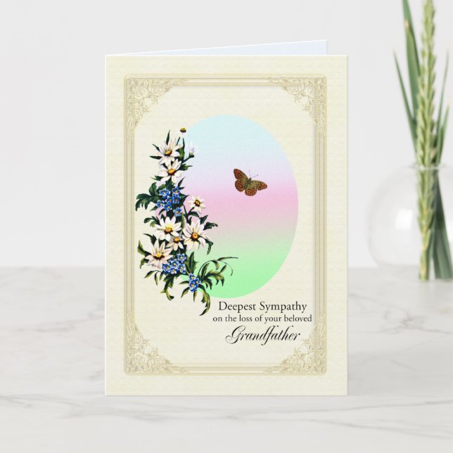 Tarjeta Simpatía por la pérdida del abuelo, las flores (Anverso)