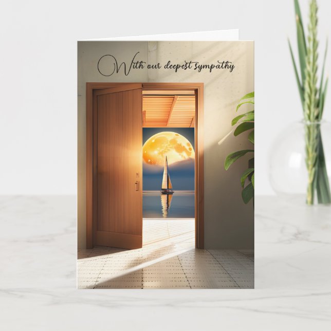 Tarjeta Simpatía por velero y luna en la puerta (Anverso)