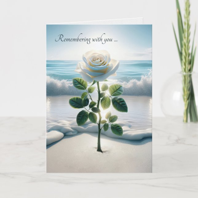 Tarjeta Simpatía Rosa Blanca En Arena De Playa (Anverso)
