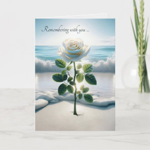 Tarjeta Simpatía Rosa Blanca En Arena De Playa