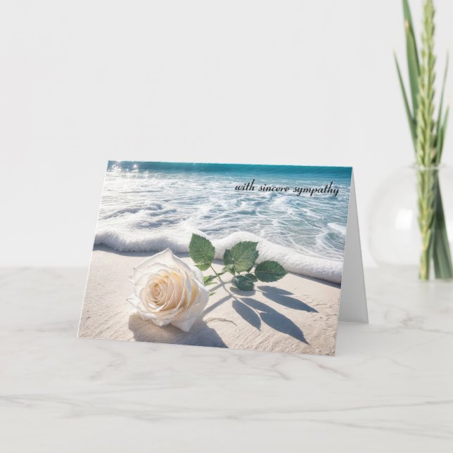 Tarjeta Simpatía Rosa Blanca En Arena Playa (Anverso)