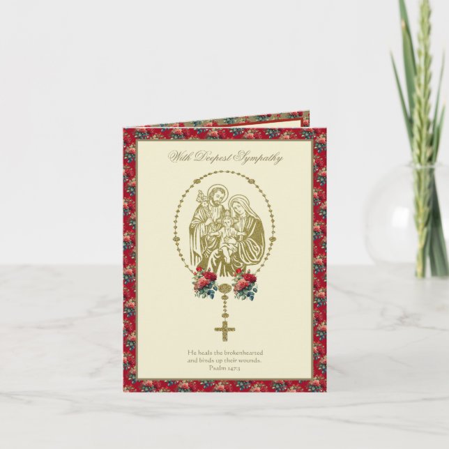 Tarjeta simpatía Sagrada Familia Scripts Rosarios Rosas (Anverso)