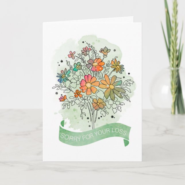 Tarjeta Simpatía Sketchy Watercolor Floral Bouquet (Anverso)