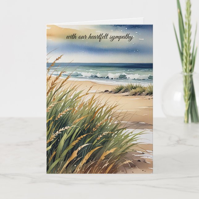 Tarjeta Simpatía Watercolor Beach Grass and Ocean Scene (Anverso)