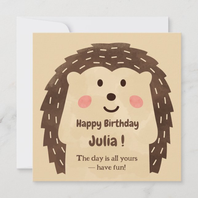 Tarjeta Simple acuarela Hedgehog Feliz cumpleaños (Anverso)