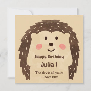 Tarjeta Simple acuarela Hedgehog Feliz cumpleaños