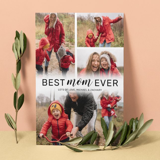 Tarjeta Simple Best Mom Ever 4 Photo Mother's Day (Subido por el creador)
