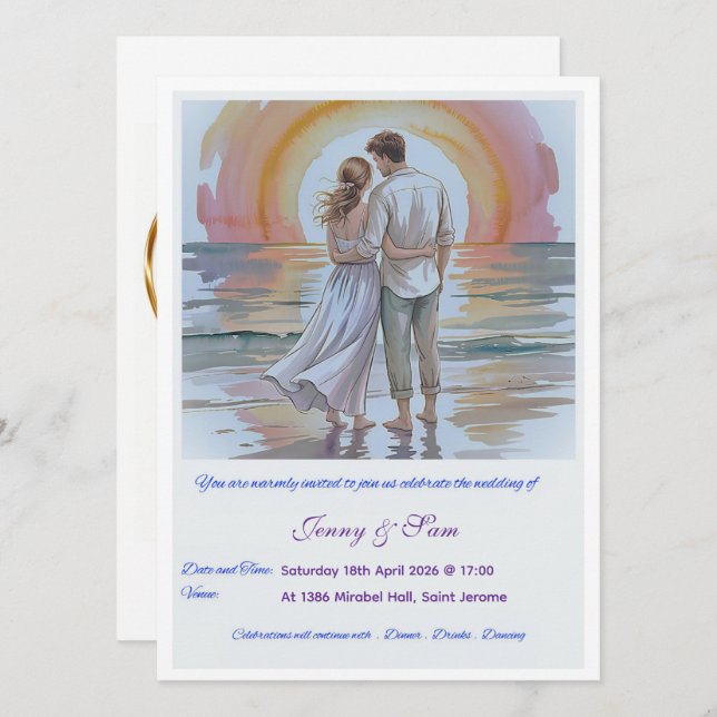 Tarjeta Simple Boho Wedding Invitation Card (Anverso / Reverso)