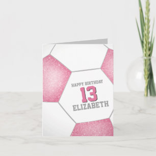 Tarjeta simple bola de fútbol blanco rosa feliz cumpleaños