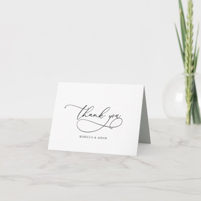 Tarjeta Simple caligrafía Script Botánico Gracias (Anverso)