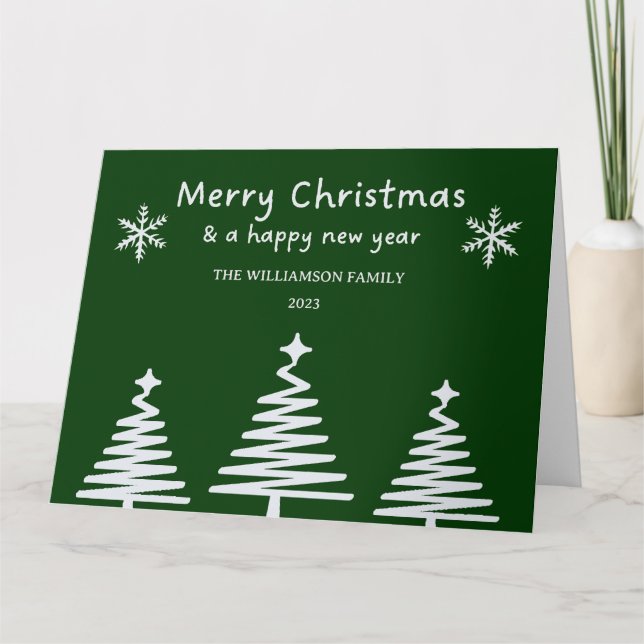 Tarjeta Simple Christmas Tree Line Art Feliz Navidad (Anverso)