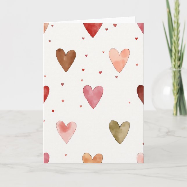 Tarjeta simple con patrón de corazón de acuarela (Anverso)