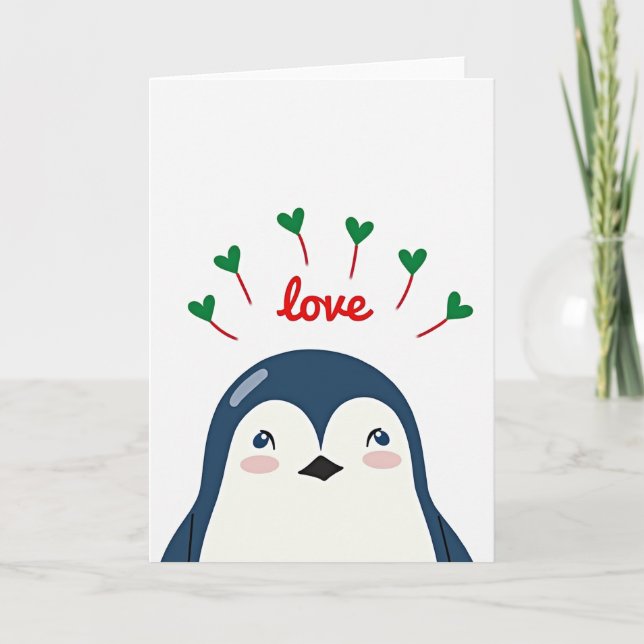 Tarjeta Simple de Amor de Pingüino (Anverso)