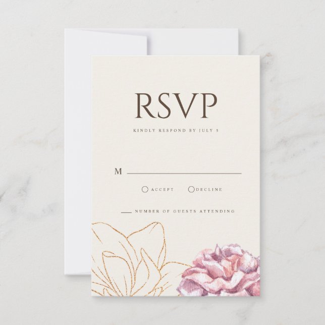 Tarjeta simple de Boda Boho Wildflower Beige RSVP (Anverso)