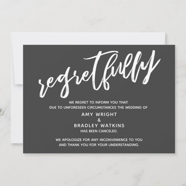 Tarjeta Simple de Boda Cancelada Gris Oscuro con L (Anverso)