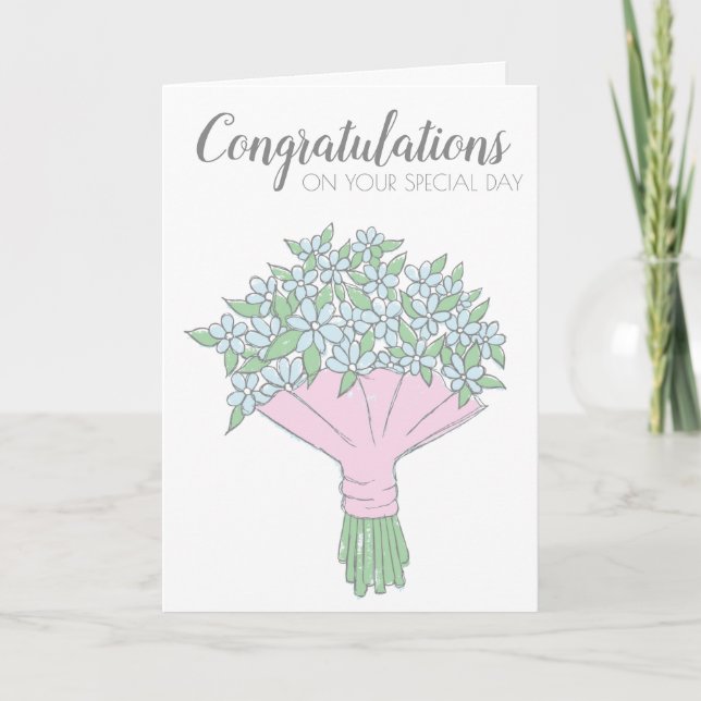 Tarjeta simple de Boda de Doodle Forget-Me-Not Bou (Anverso)