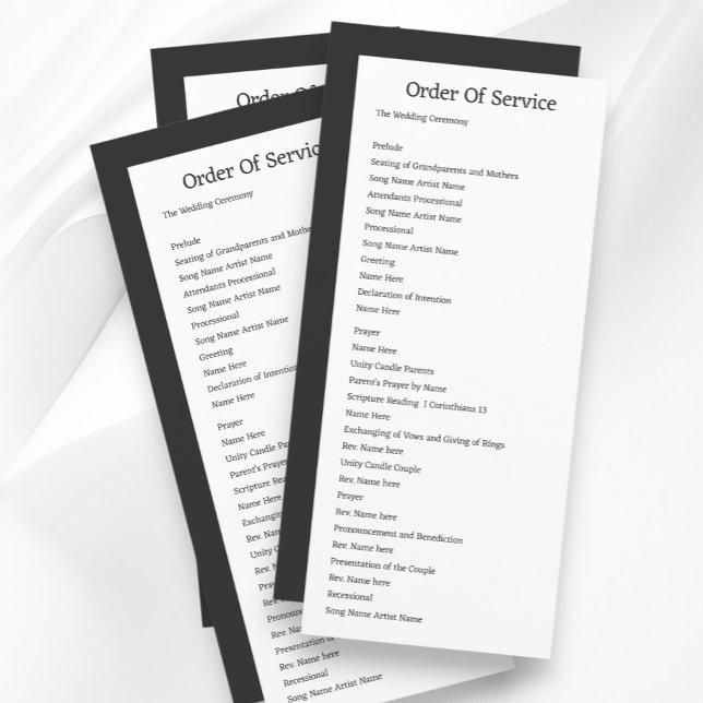 Tarjeta simple de Boda Gris White Order of Service (Simple Grey White Order of Service Wedding Cards from Ricaso. Easy add your own text details)