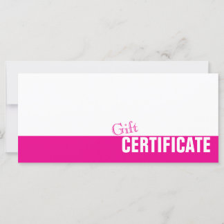 Tarjeta simple de certificado de regalo rosa y bla