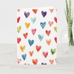 Tarjeta Simple de Corazones de Acuarela