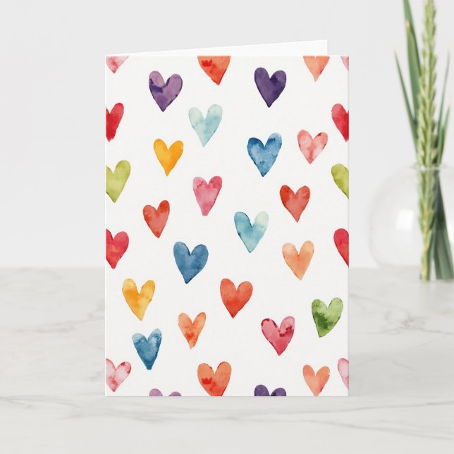 Tarjeta Simple de Corazones de Acuarela (Anverso)