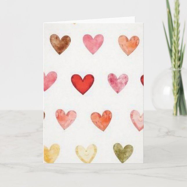 Tarjeta Simple de Corazones de Acuarela Dispersos (Anverso)